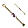 316L Surgical Steel Gold PVD Purple Baguette White & Pink Gem Cluster Industrial Barbell