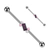 316L Surgical Steel Purple Baguette White & Pink Gem Cluster Industrial Barbell