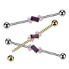 316L Surgical Steel Gold PVD Purple Baguette White & Pink Gem Cluster Industrial Barbell