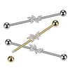 316L Surgical Steel Gold PVD White CZ Marquise Decorative Gem Cluster Industrial Barbell