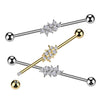 316L Surgical Steel Gold PVD White CZ Bezel Spike Gem Cluster Industrial Barbell