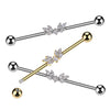 316L Surgical Steel Gold PVD White CZ Wing Design Gem Cluster Industrial Barbell - Pierced Universe