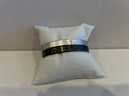 Cross With Script Clasp Cuff Bracelet