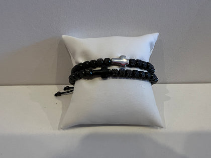 Cross Black Beaded String Bracelet