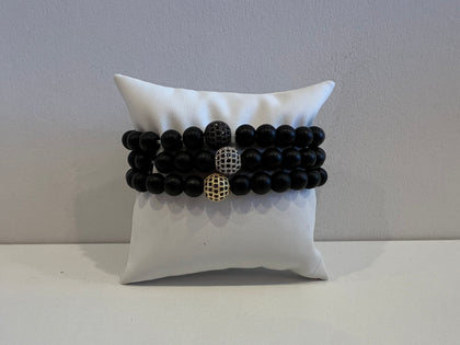 Matte Black CZ Ball Beaded Bracelet