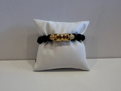 Double Gold Skull Black String Bracelet