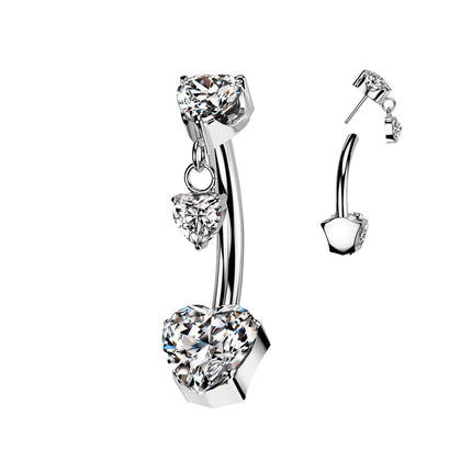 Implant Grade Titanium Push In White CZ Heart Dangle Belly Ring