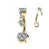 Implant Grade Titanium Gold PVD Push In White CZ Heart Dangle Belly Ring