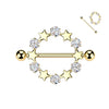 316L Surgical Steel Gold PVD White CZ & Star Full Circle Shield Nipple Ring