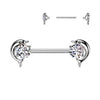 316L Surgical Steel White CZ Dolphin Nipple Ring Straight Barbell