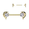 316L Surgical Steel Gold PVD White CZ Dolphin Nipple Ring Straight Barbell