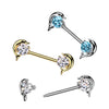 316L Surgical Steel Gold PVD White CZ Dolphin Nipple Ring Straight Barbell