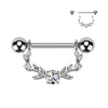 316L Surgical Steel White CZ Vine Shield Nipple Ring Straight Barbell - Pierced Universe