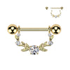 316L Surgical Steel Gold PVD White CZ Vine Shield Nipple Ring Straight Barbell - Pierced Universe