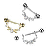 316L Surgical Steel Gold PVD White CZ Vine Shield Nipple Ring Straight Barbell - Pierced Universe