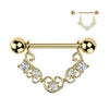 316L Surgical Steel Gold PVD White CZ Filigree Heart Shield Nipple Ring Straight Barbell - Pierced Universe
