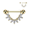 316L Surgical Steel Gold PVD White CZ Marquise Beaded Design Nipple Shield Straight Barbell