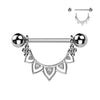 316L Surgical Steel White CZ Floral Lotus Beaded Shield Nipple Ring Straight Barbell - Pierced Universe