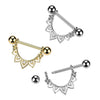 316L Surgical Steel Gold PVD White CZ Floral Lotus Beaded Shield Nipple Ring Straight Barbell - Pierced Universe