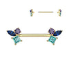 316L Surgical Steel Gold PVD Blue Aqua & Purple CZ Cluster Straight Barbell Nipple Ring