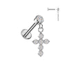 316L Surgical Steel White CZ Cross Dangle Internally Threaded Flat Back Labret - Pierced Universe
