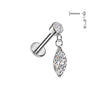 316L Surgical Steel White CZ Marquise Dangle Internally Threaded Flat Back Labret - Pierced Universe