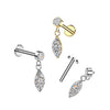 316L Surgical Steel Gold PVD White CZ Marquise Dangle Internally Threaded Flat Back Labret - Pierced Universe