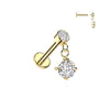 316L Surgical Steel Gold PVD White CZ Circle Gem Dangle Internally Threaded Flat Back Labret - Pierced Universe