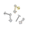 316L Surgical Steel Gold PVD White CZ Circle Gem Dangle Internally Threaded Flat Back Labret - Pierced Universe