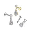 316L Surgical Steel Gold PVD White CZ Teardrop Dangle Internally Threaded Flat Back Labret - Pierced Universe