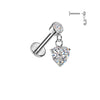 316L Surgical Steel White CZ Heart Dangle Internally Threaded Flat Back Labret