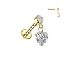 316L Surgical Steel Gold PVD White CZ Heart Dangle Internally Threaded Flat Back Labret
