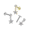 316L Surgical Steel Gold PVD White CZ Star Dangle Internally Threaded Flat Back Labret - Pierced Universe