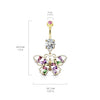 316L Surgical Steel Gold PVD Large Multi Colour Gem Butterfly Dangle Belly Ring - Pierced Universe
