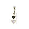 316L Surgical Steel Black & White CZ Heart Dangle Belly Ring