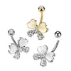 316L Surgical Steel Gold PVD White CZ & Stone Bow Non Dangle Belly Ring - Pierced Universe