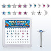 Box of 925 Sterling Silver Multi Colour Stars And Moons Ball End Nose Ring Stud