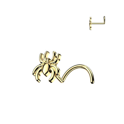 316L Surgical Steel Gold PVD Spider Corkscrew Nose Ring Stud