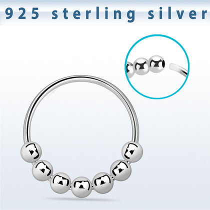 925 Sterling Silver 6 Ball Nose Ring Hoop