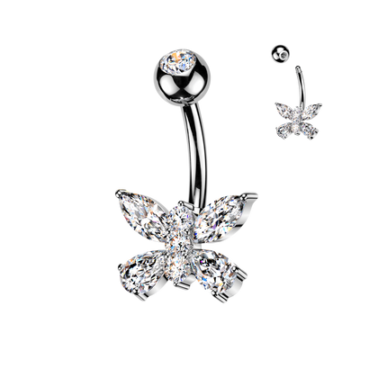 316L Surgical Steel Butterfly White CZ Belly Ring