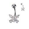 316L Surgical Steel Butterfly White CZ Belly Ring