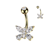 316L Surgical Steel Gold PVD Butterfly White CZ Belly Ring