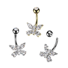 316L Surgical Steel Gold PVD Butterfly White CZ Belly Ring