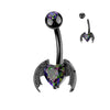 316L Surgical Steel Black PVD Vitrail Medium CZ Heart With Wings Stud Belly Ring