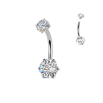 316L Surgical Steel White CZ Internally Threaded 6 Prong Classic Circle Belly Ring - Pierced Universe