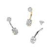 316L Surgical Steel Gold PVD Oval White CZ Internally Threaded Belly Ring - Pierced Universe