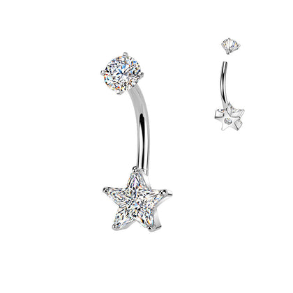 316L Surgical Steel White CZ Star Internally Threaded Belly Ring