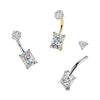 316L Surgical Steel Gold PVD White CZ Rectangle Square Internally Threaded Belly Ring - Pierced Universe
