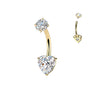 316L Surgical Steel Gold PVD Heart Shaped Dainty White CZ Internally Threaded Belly Ring - Pierced Universe