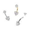 316L Surgical Steel Gold PVD Heart Shaped Dainty White CZ Internally Threaded Belly Ring - Pierced Universe